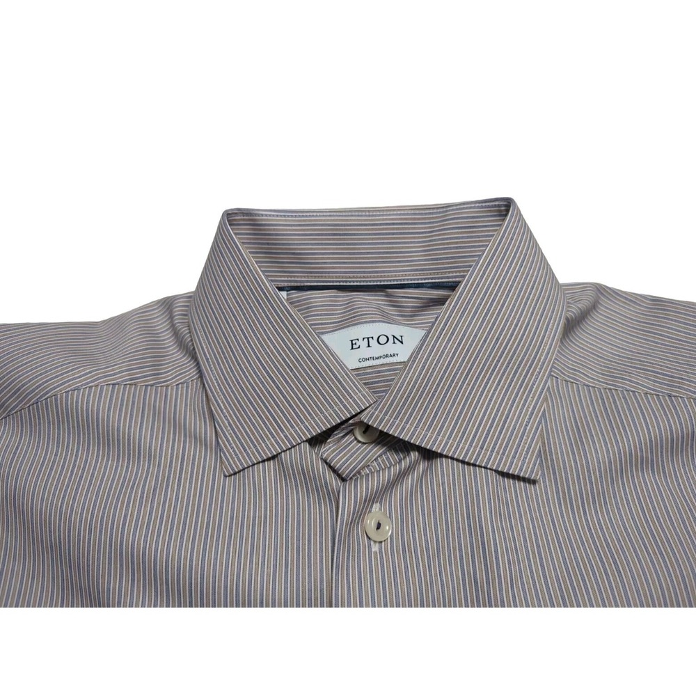 Eton Dress Shirt Mens Size 39 15.5 Contemporary Button Up Blue Gold Stripes - Picture 8 of 12
